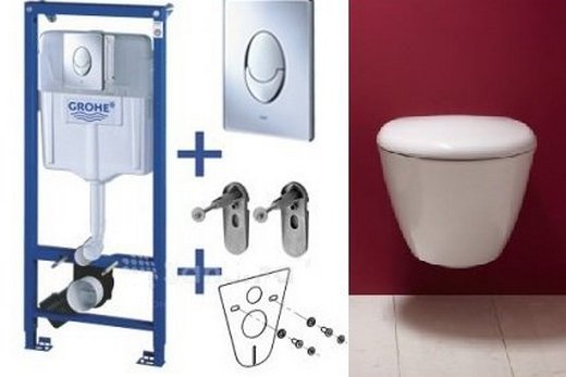 Схема инсталляции Grohe и установленный на неё унитаз, изображение